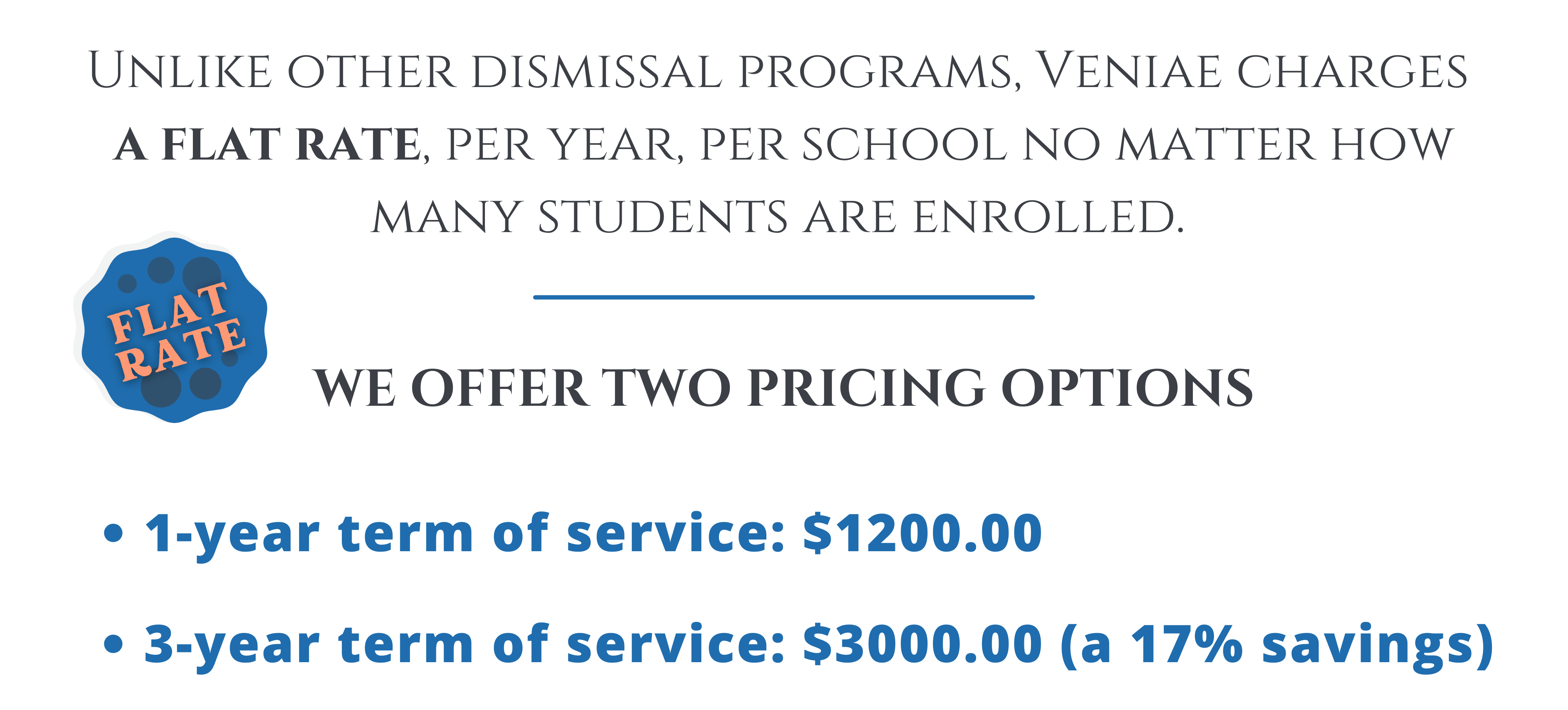 Veniae charges a Flat Rate