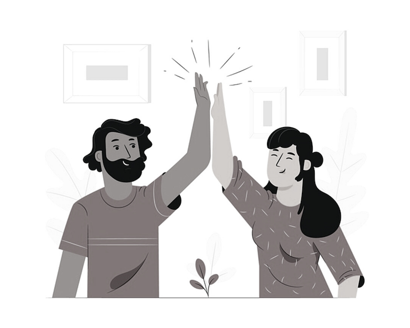 happy staff high five